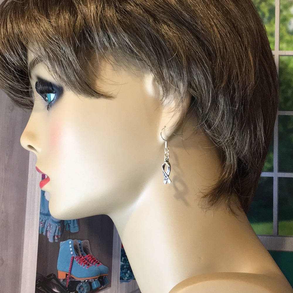 Ribbon Hope .925 Silver Hook Earrings - Picture 5 of 8